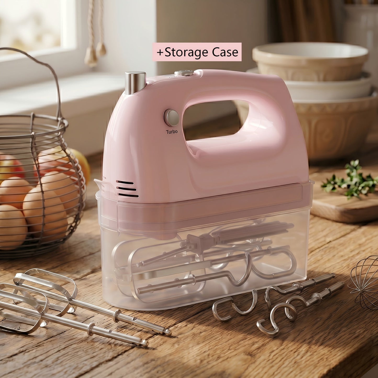 Electric Hand Mixer 5 Speed Turbo Boost - 5 Stainless Steel Accessories, Optional Storage Case, Handheld Mixer for Cookies