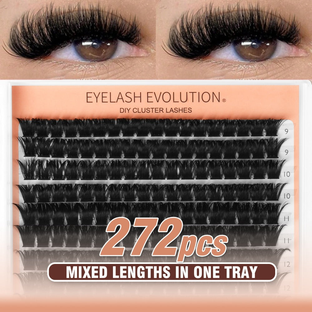 D-Curl Lash Extensions Tray with 272 Pre-Grouped 100D Thick Clusters in Mixed 8-16mm Lengths
