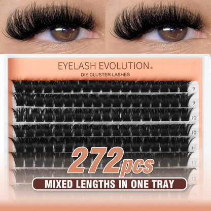 D-Curl Lash Extensions Tray with 272 Pre-Grouped 100D Thick Clusters in Mixed 8-16mm Lengths
