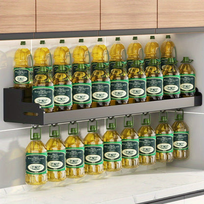 Wall-Mounted Kitchen Organizer with Two Storage Tiers, Knife Slots, Chopstick Cup and Towel Bar