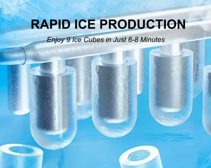 Ice Maker with Basket & Scoop, /Day Countertop Bullet Ice Machine, 9 Cubes in 6 Mins, Self-Cleaning