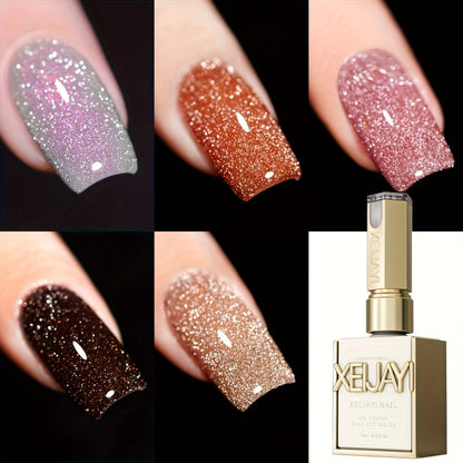 Gel Nail Polish 5-Color Pastel Diamond Glitter Set in Frame Bottles, Shades 140-144, with UV/LED Soak-Off Cure