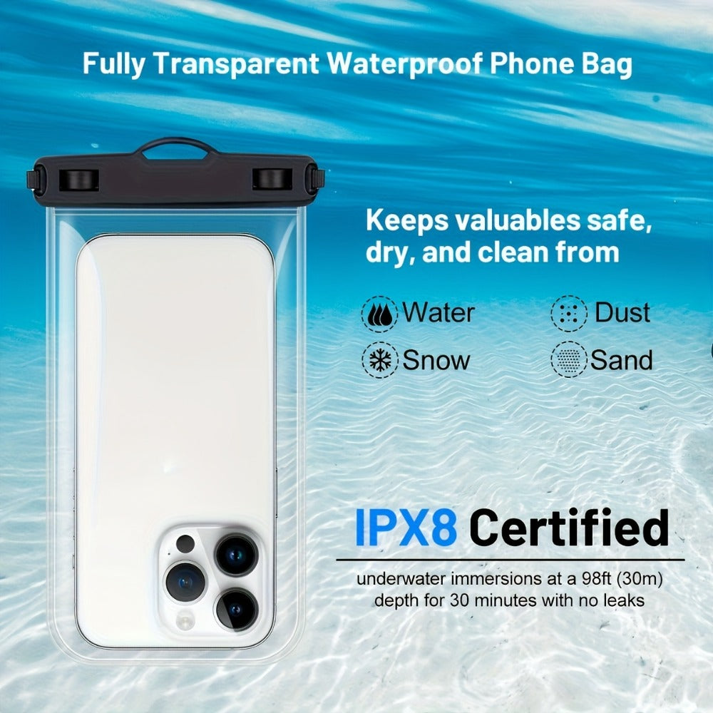 Glossy Phone Pouch 2 Pack for iPhone 16 15 14 Pro Max Samsung S24 S23, Swim Beach Boating Underwater Dry Case Bag with Secure Seal