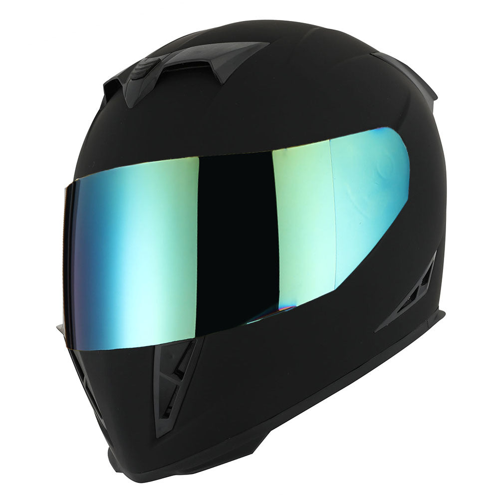 Motorcycle Helmet Full-Face Shell with Tinted and Spare Clear Shields, Quick-Release Buckle, Nine Styles and S-XL Sizes