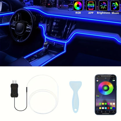 Car Interior Fiber-Style Ambient Light Kit with 5-in-1 Remote or 196.85-Inch App-Control Checkout Options