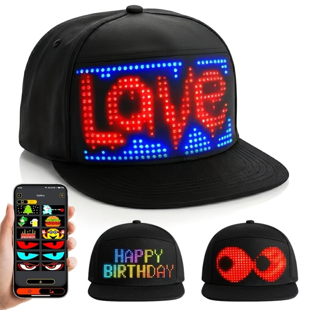 LED Party Hat App Controlled Programmable Light Up Hat, Custom Text Music Images for Rave Club Dance Halloween 4th of July Festival