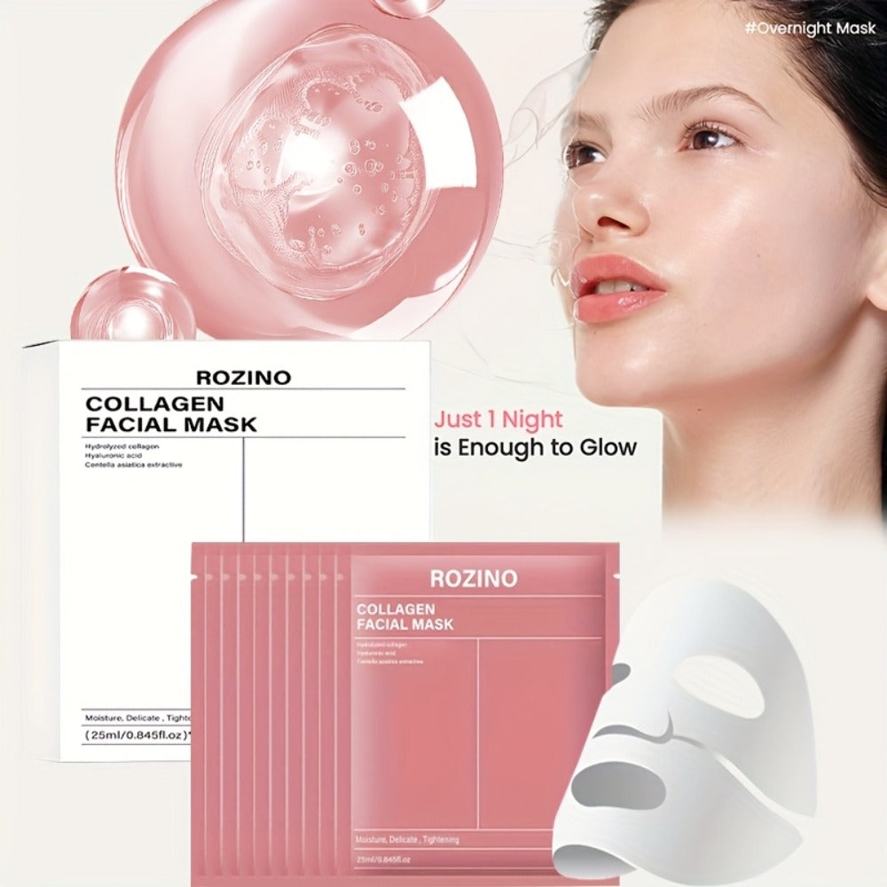 Bio-Collagen Hydrogel Sheet Mask Set 10 Pcs, Korean Beauty Face Mask with Aloe Vera, Intense Hydration