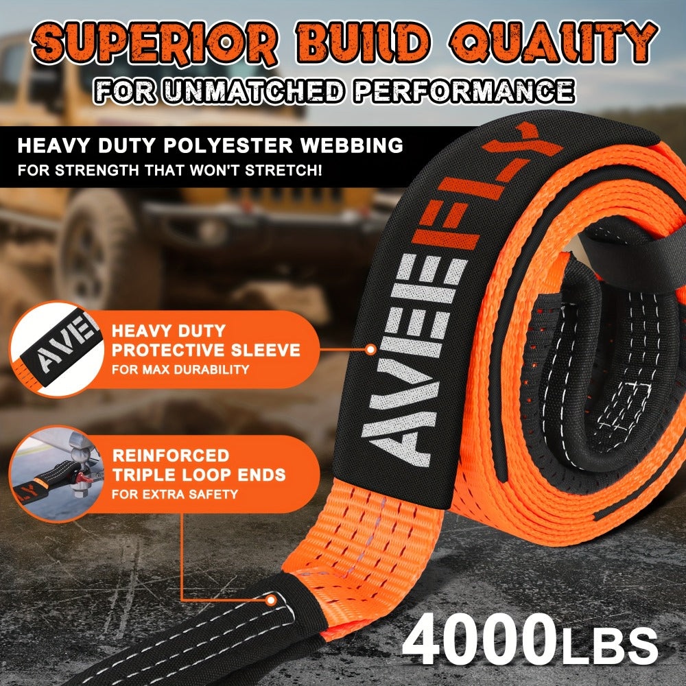 Recovery Tow Strap 4-in-1 Kit 4000-6000 LBS – Off-Road Emergency Strap with D-Ring Shackles, Safety Flag & Storage Bag for Truck, Jeep, ATV
