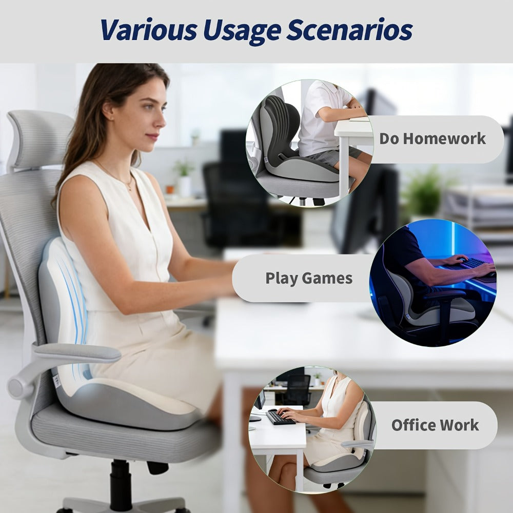 Hip & Lumbar Support Seat Cushion Ergonomic Memory Foam – Breathable High-Density Back Support Pillow for Office Chair