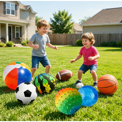 Kids Playground Balls Set 9 Pack with Air Pump – Inflatable Assorted Sports Balls for Outdoor & Indoor Play | Soccer, Basketball, Football