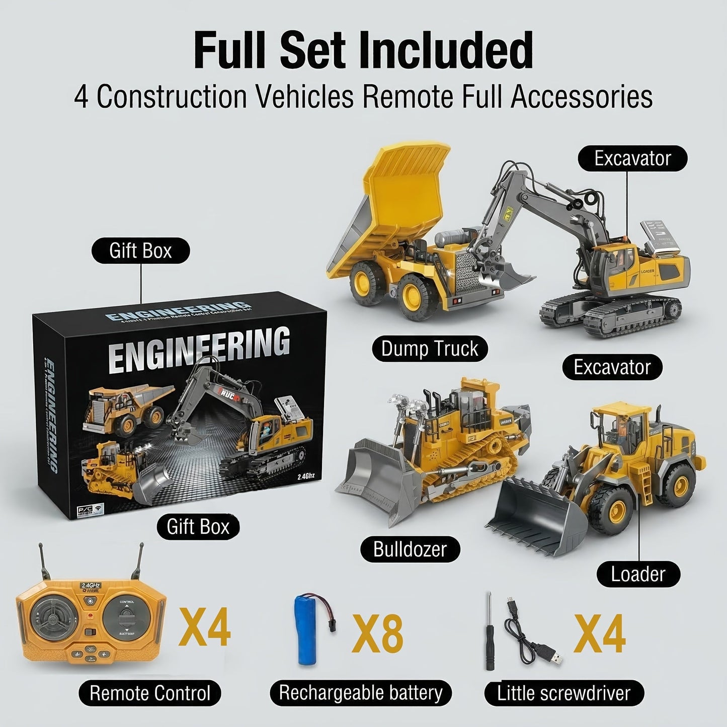 RC Construction Vehicle Set 2/3/4pcs with the Listed Color, Size or Set Options for Everyday Use