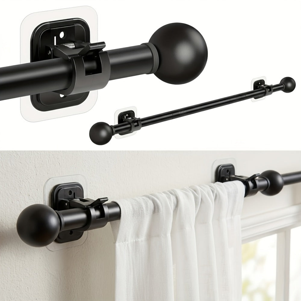 No-Drill Curtain Rod Set with Adhesive Brackets Renter Friendly 5/8 Inch Adjustable Window for Entryways, Bedrooms and Living Spaces