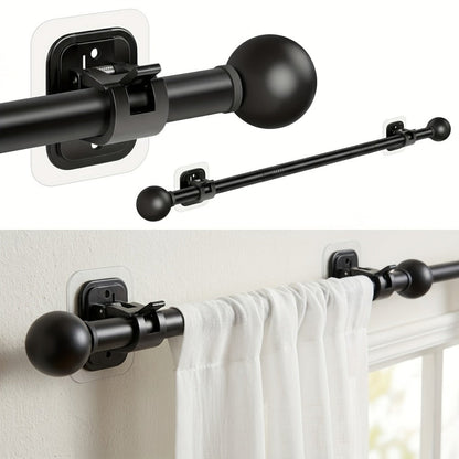 No-Drill Curtain Rod Set with Adhesive Brackets Renter Friendly 5/8 Inch Adjustable Window for Entryways, Bedrooms and Living Spaces