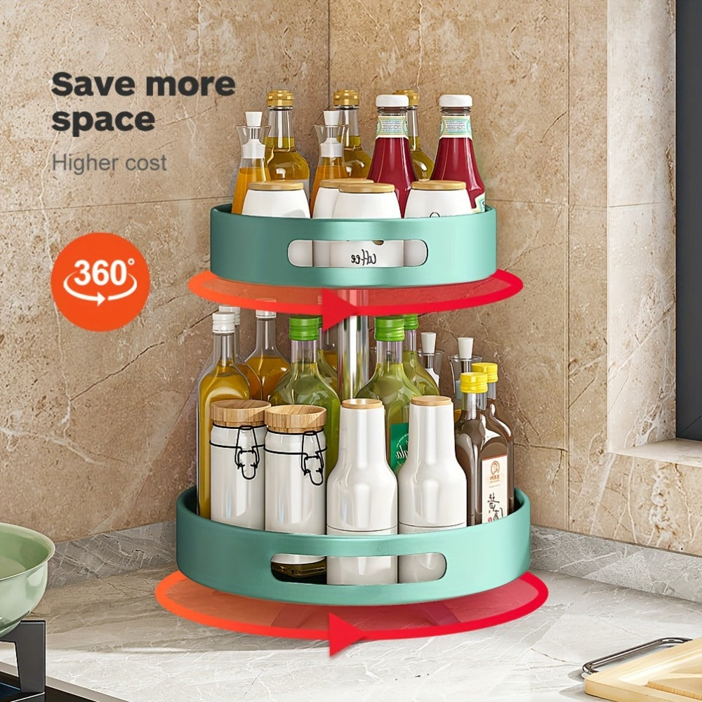 Rotating Spice Rack Double Layer Stainless Steel Countertop Corner Seasoning Storage for Laundry Rooms, Closets and Home Organization