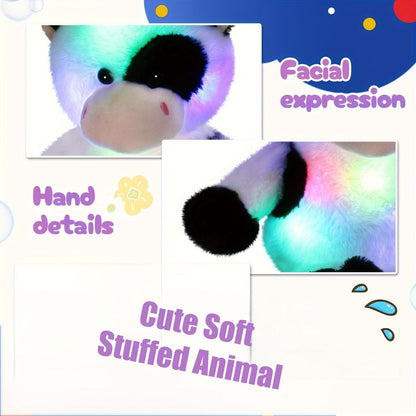 Plush Toy Highland Cow with Glowing Body and Optional Music in Two Interactive Styles for Display