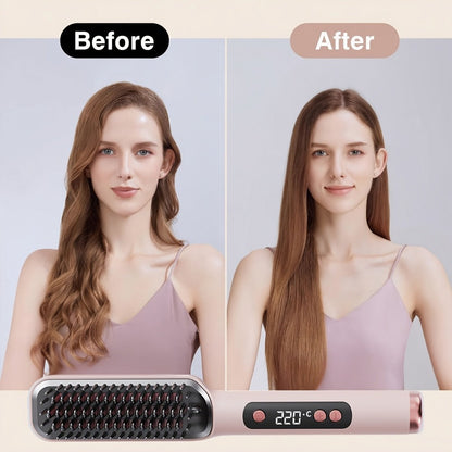 Hair Straightening Brush, 30-60 Sec Fast Heating, 3 Temperature Settings, Wide-Spaced Smooth Glide Teeth