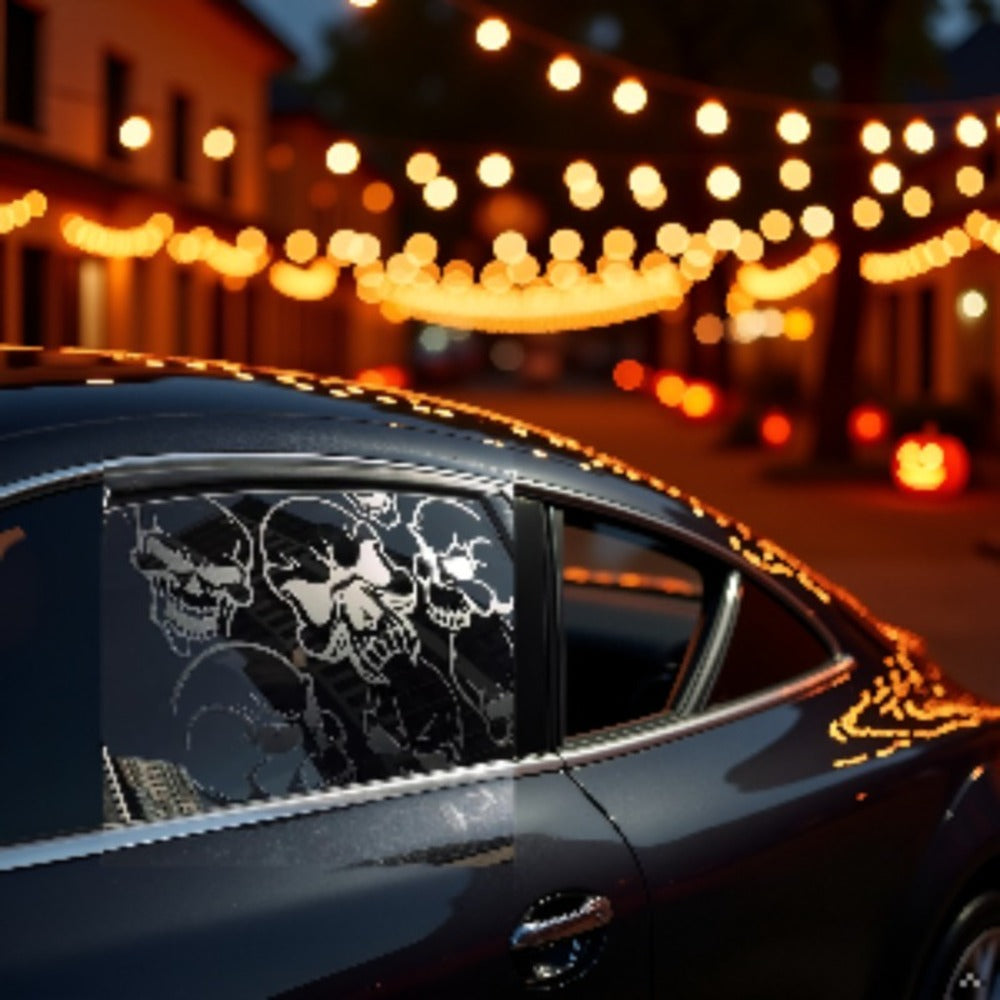 Two-Piece Gothic Skull Car Window Decals in Type A, C or D Artwork with Small or Large Sizes