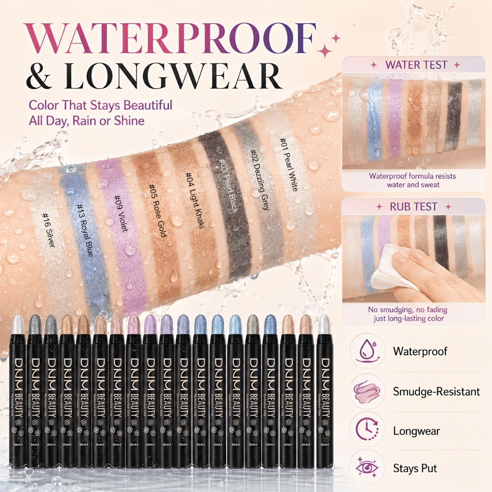 Highly Pigmented Eyeshadow Stick Set 16 Colors Waterproof Matte & Shimmer Eye Makeup Pencil Kit