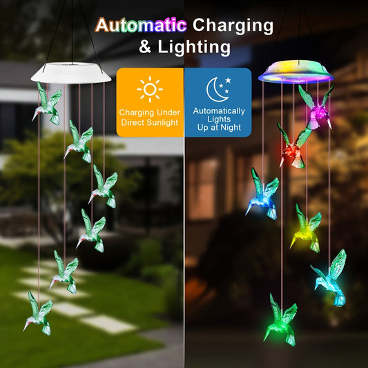 Solar Hummingbird Butterfly Pendant Light 6 LED Color, for Garden, Pathway and Patio Lighting