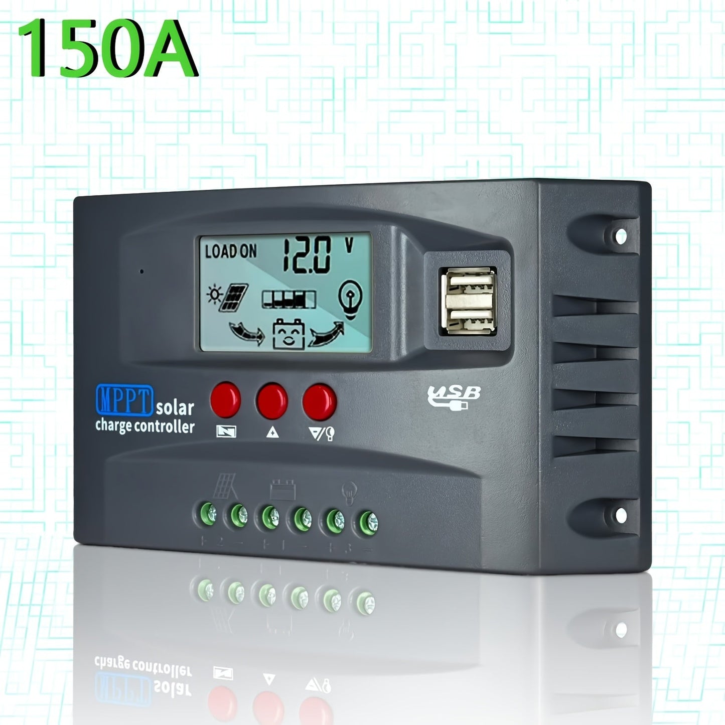 MPPT Solar Charge Controller 12V 24V – 150A/200A Auto-Tracking Solar Panel Regulator with LCD Display, Dual USB Port