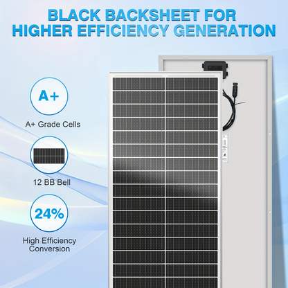 Solar Panel 100W 12V 18BB Monocrystalline 24% High Efficiency PV Module Power Charger for RV Battery Marine Rooftop Farm Home Camping