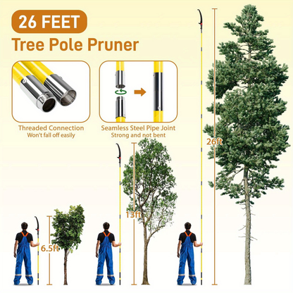 Extendable Pole Saw 26ft 2-in-1 Manual Tree Pruner, High Reach Branch Trimmer with Pruning Saw & Rope Cutter for Yard & Garden
