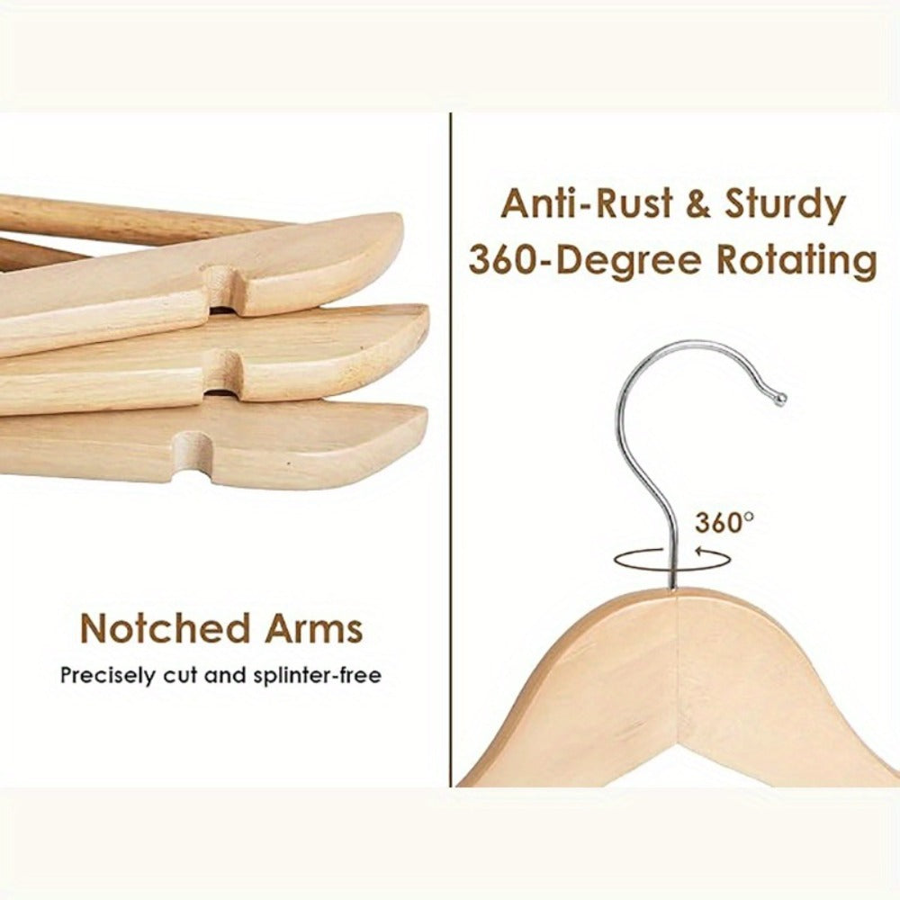 Premium Wooden Hangers with 360° Rotatable Hook & Shoulder Grooves | Slim Durable Wood Coat Suit Hangers | 10 20 30 Pack Closet Organizer