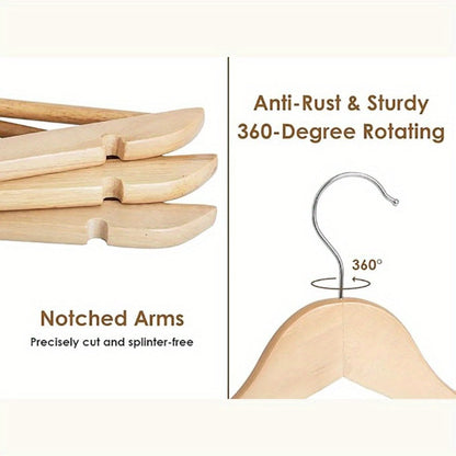 Premium Wooden Hangers with 360° Rotatable Hook & Shoulder Grooves | Slim Durable Wood Coat Suit Hangers | 10 20 30 Pack Closet Organizer
