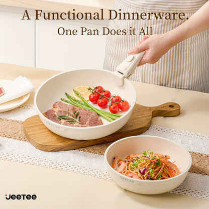 Cookware Set A Dinnerware 16- or 26-Piece Detachable-Handle Pots and Pans in Black or Beige for Compact Storage