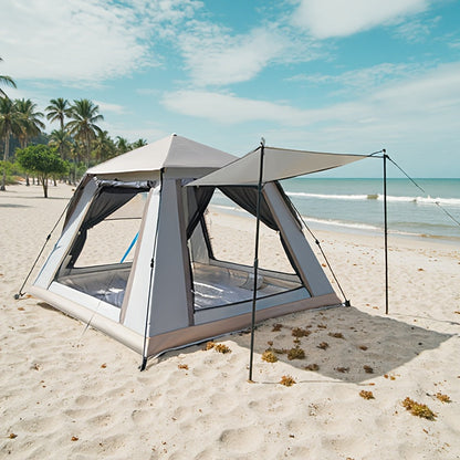 Camping Tent 4-6 Person Automatic White Shelter with Four-Sided Ventilation and Zipper Entry