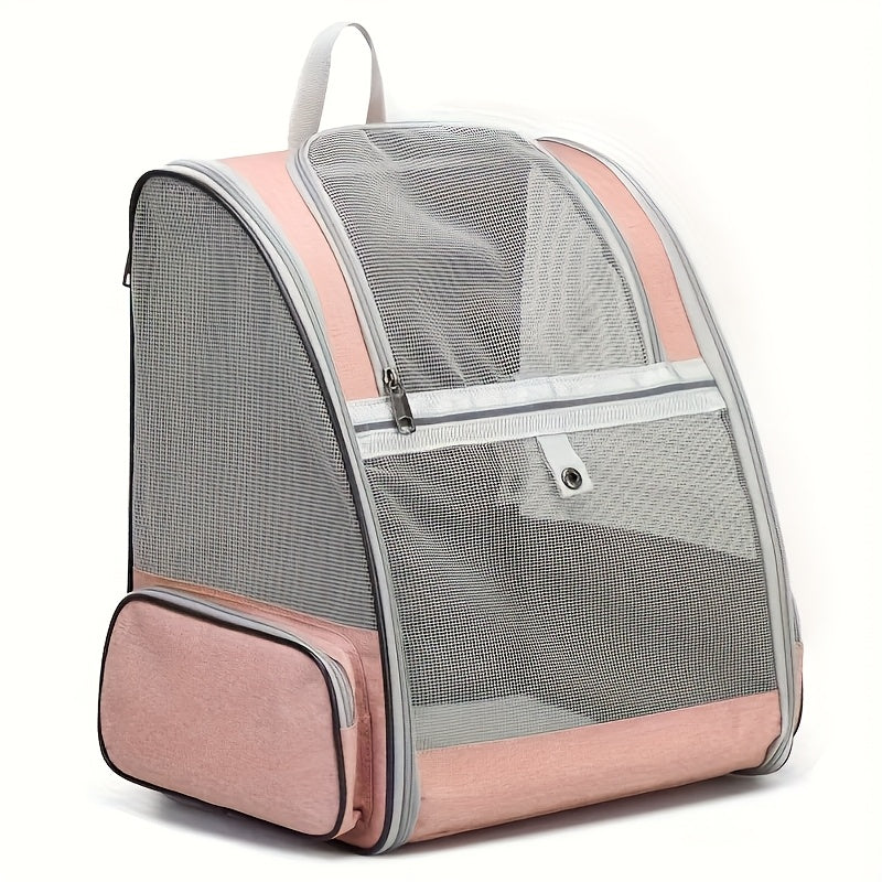Clear-Window Pet Carrier Backpack with Front and Side Mesh Panels in Black, White or Pink Options