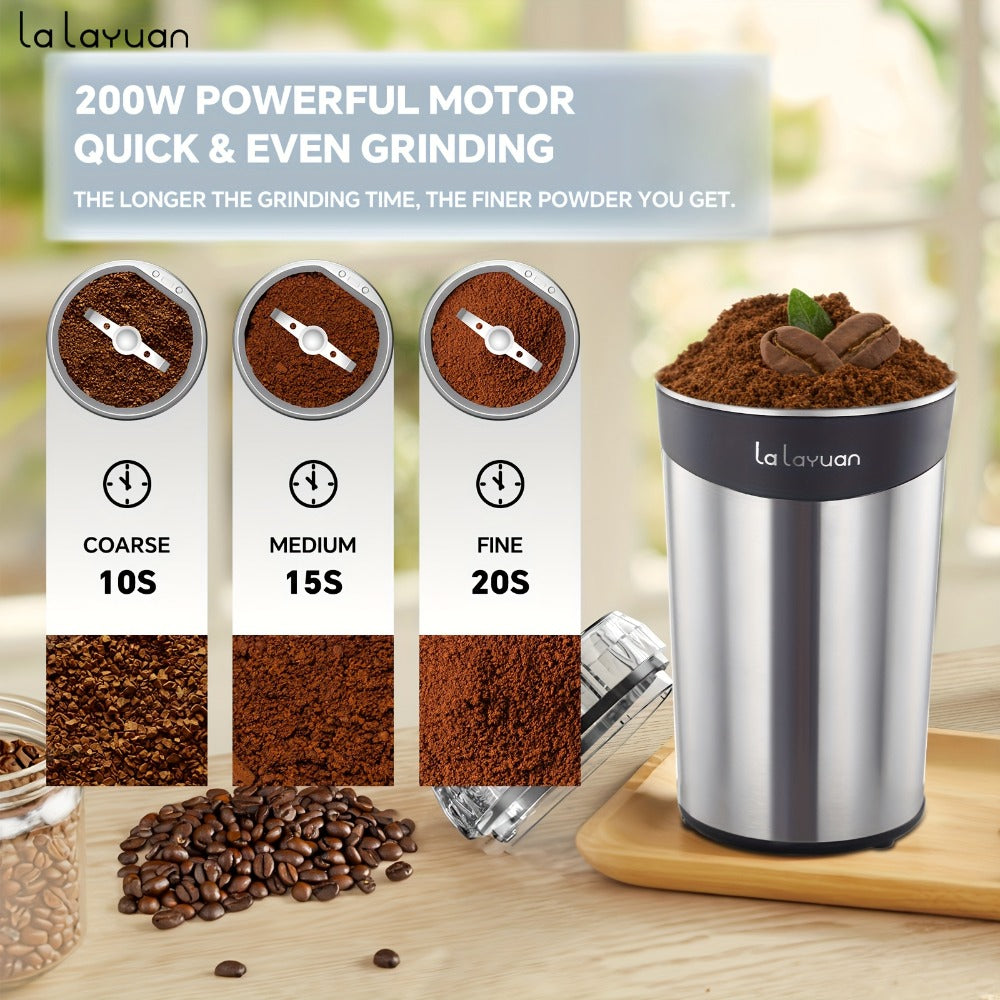 200W-Labeled Electric Coffee Grinder with Press-Lid Control, Two-Leaf Blade and Three Housing Options
