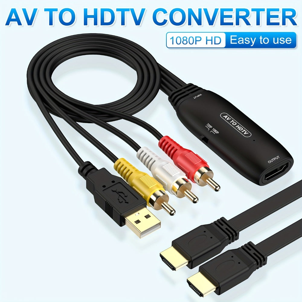 RCA to HDMI Converter 1080P Analog Composite AV to HD, Connects DVD VCR VHS PS3 Game Console Android TV Box to HDMI TV