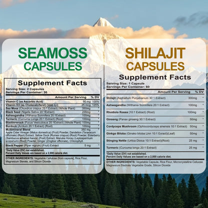 Sea Moss 7000mg & Shilajit Supplement Bundle, Black Seed Oil 4000mg, Ashwagandha 2000mg, Panax Ginseng 1500mg