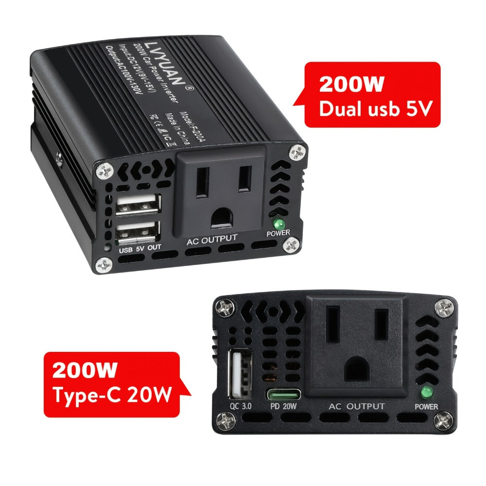 Car Power Inverter 500W 12V to 110V AC Outlet Converter with QC3.0 USB Port for Vehicle Boat Truck RV Portable Auto Power Adapter 200W Rated
