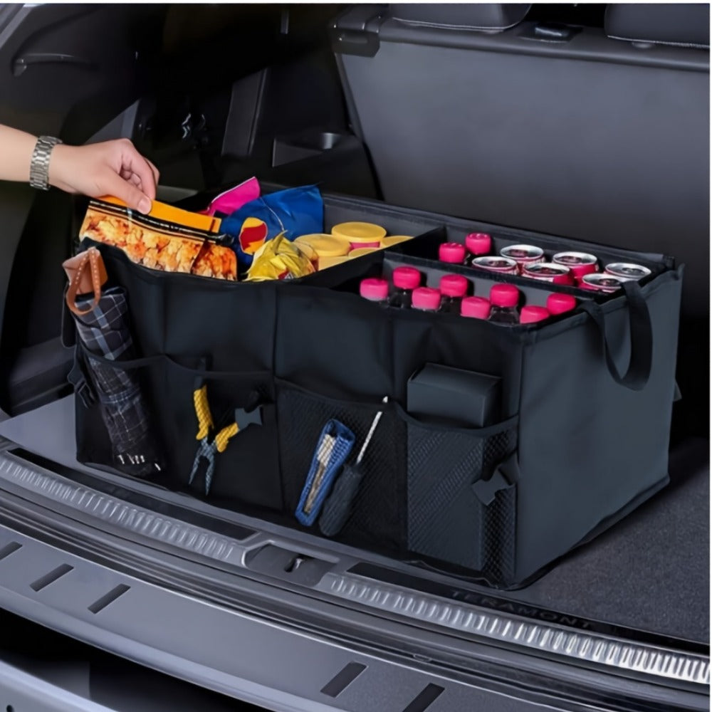 Car Trunk Storage Bag – Large Capacity Insulated Foldable Box with Handle for SUVs & Sedans, Sturdy Car Parts & Tools Organizer, Black