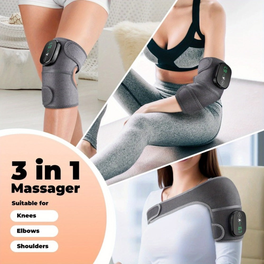 Heating Knee Massager 3-in-1 Wireless Vibrating Knee Brace - Electric Heating Pad with Vibration Massage for Knee