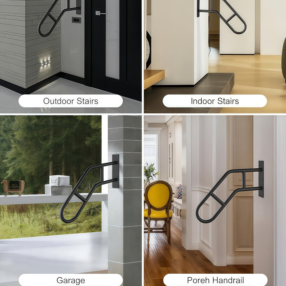 Stair Handrail Outdoor Anti-Slip Wall Mounted for 1-3 Steps, U-Shaped Carbon Steel Grab Bar for Porch