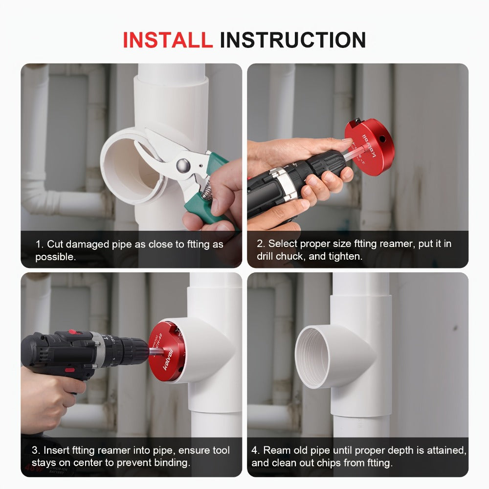 PVC Pipe Reamer Kit 8pcs – Fitting Saver for SCH 40 Plastic Pipe, Aluminum Alloy Body with 11.5" Hex Shaft