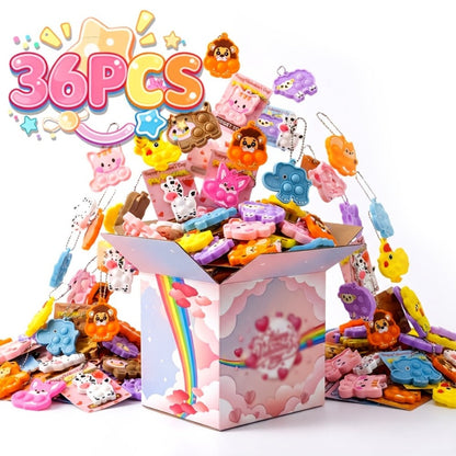 Animal Press Pop Toy Set 32/36pcs, Cute Keychain Fidget Toys for Kids, Party Favors, Classroom Rewards