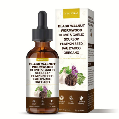 Gut Cleanse Herbal Tincture with Black Walnut Wormwood Berberine Soursop Oregano Garlic for Bath Time, Home Spa and Personal Care