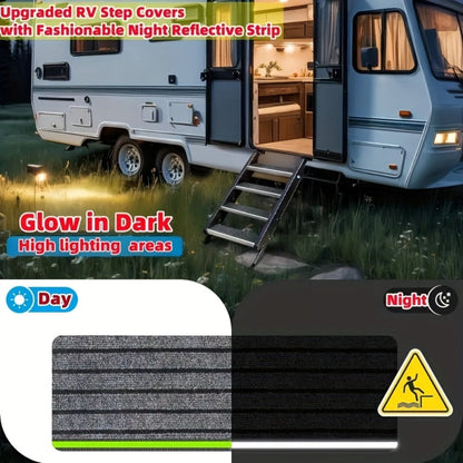 RV Step Covers Non-Slip Reflective – Durable Polyester Camping Rug Set for Travel Trailer, Motorhome & Outdoor Adventures, 2 or 4 Pack