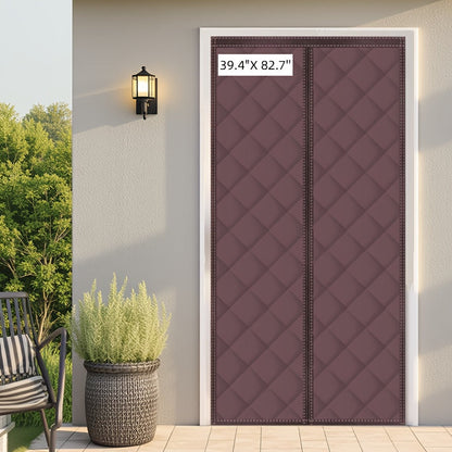 Thermal Insulated Door Curtain Magnetic Closure Knit Plaid Pattern – Windproof Insulation Blanket for Front Door, Sliding Glass