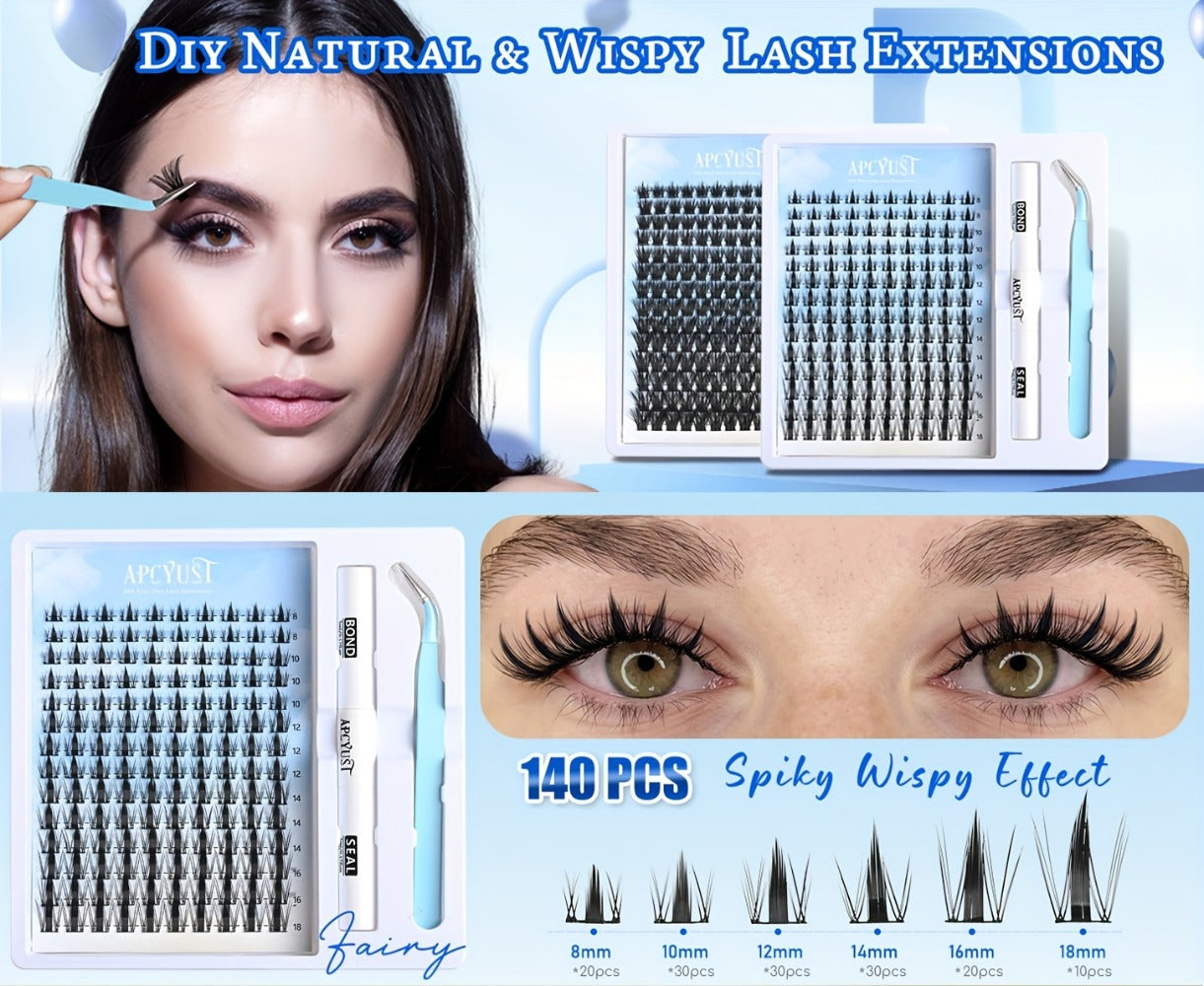 Spiky Wet-Look Fairy Lash Clusters Kit – Manga Anime C Curl Individual Spike Eyelash Extensions 8mm-18mm Mixed Length