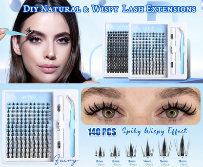 Spiky Wet-Look Fairy Lash Clusters Kit – Manga Anime C Curl Individual Spike Eyelash Extensions 8mm-18mm Mixed Length