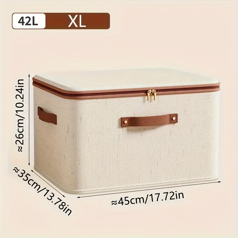 Two-Pack Foldable Fabric Storage Bins with Zipper Lids, Side Handles and Five Size Options