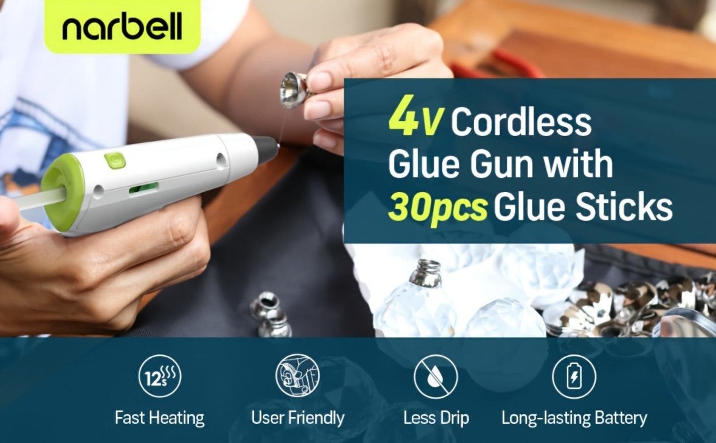 Cordless Hot Glue Gun Fast Heating USB Rechargeable 2000mAh, 12-Second Heat-Up, Anti-Drip Nozzle