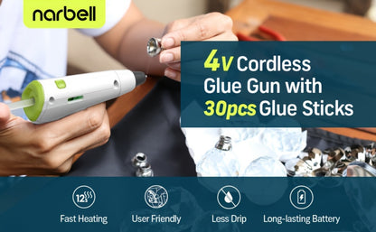 Cordless Hot Glue Gun Fast Heating USB Rechargeable 2000mAh, 12-Second Heat-Up, Anti-Drip Nozzle