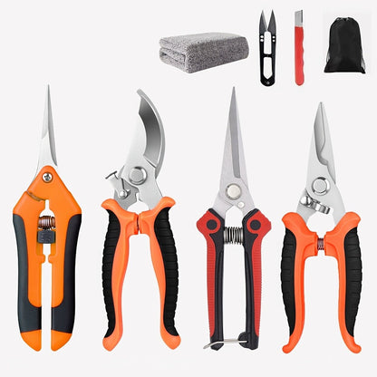 Gardening Pruning Tool Set 8 Piece Stainless Steel, Pruning Shears Scissors Pliers Handle with Wiping Cloth