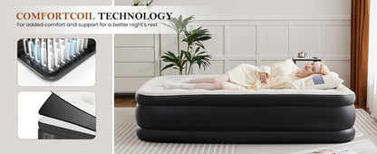 Air Mattress with Coil Beam Support, Plush Velvety Top Bottom - Guest Bed Inflatable Mattress for Camping & Home